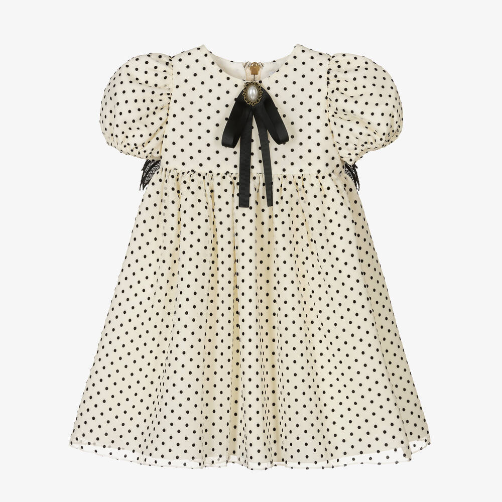 Graci - Кремовое платье в горошек для малышек | Childrensalon