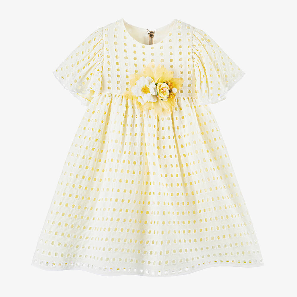 Graci-Baby Girls Yellow Embroidered Viscose Dress | Childrensalon Outlet