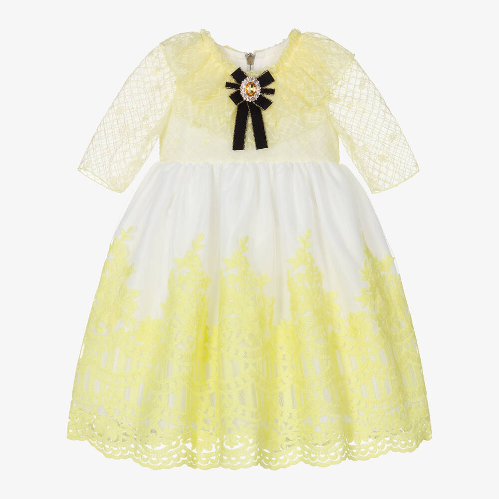 Graci-فستان أطفال بناتي تول ودانتيل لون أصفر | Childrensalon Outlet