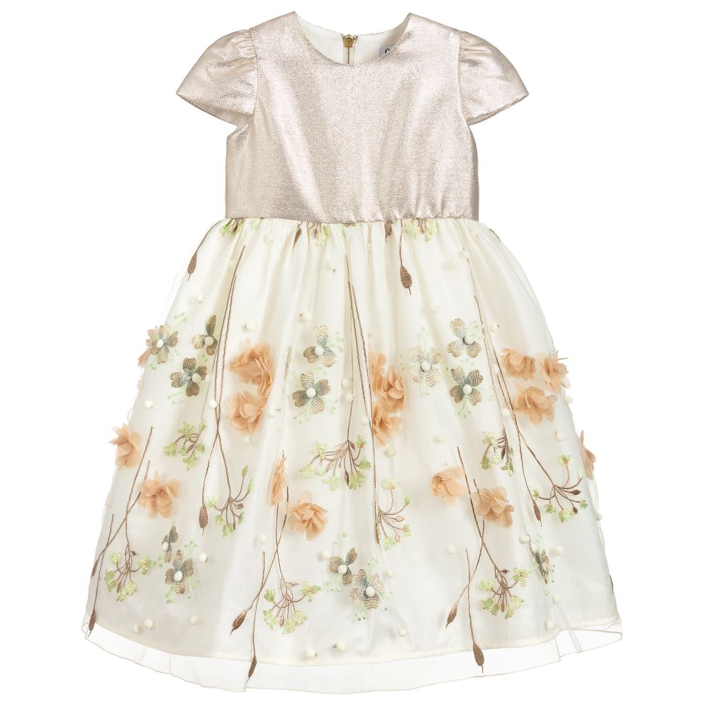 Graci-Beige & Gold Embroidered Dress | Childrensalon Outlet