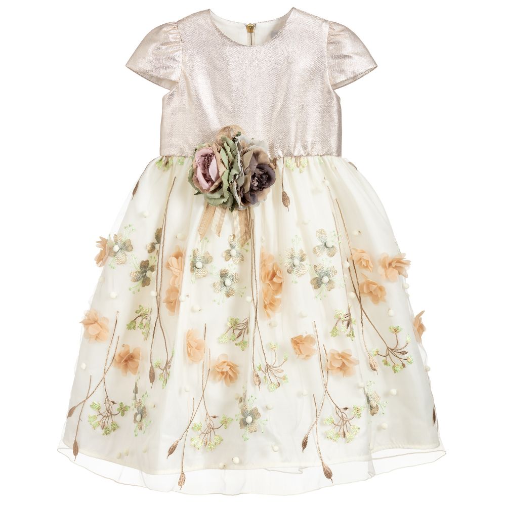 Graci - Beige & Gold Embroidered Dress | Childrensalon