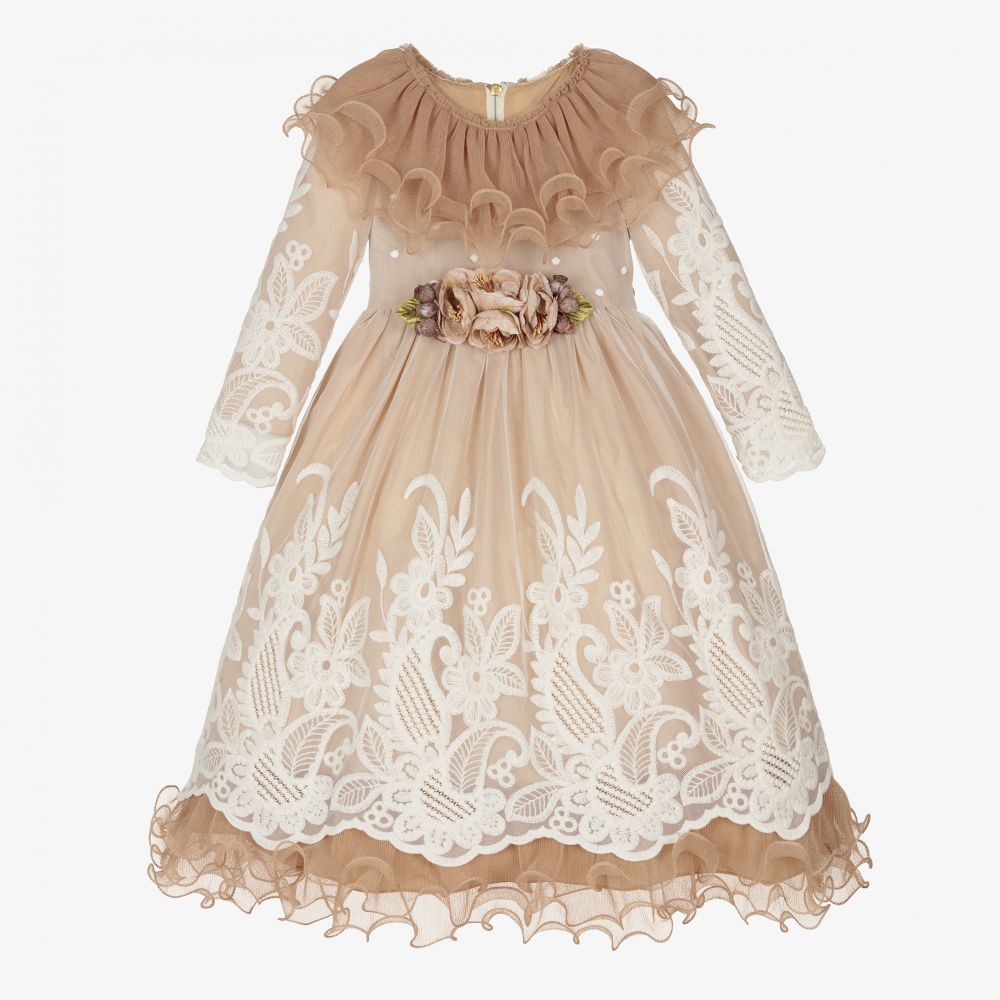 Graci - Beige & Ivory Tulle Dress  | Childrensalon