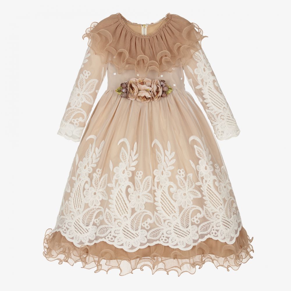 Graci-Beige & Ivory Tulle Dress  | Childrensalon Outlet