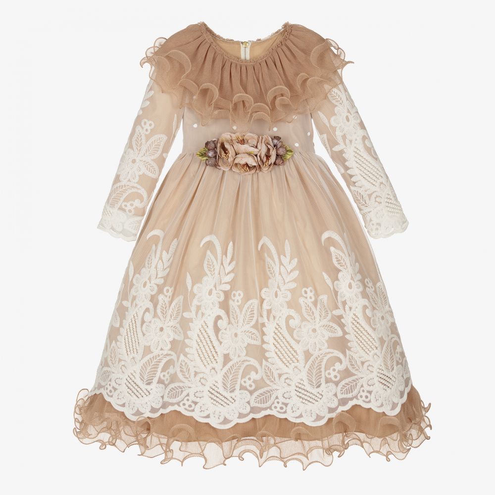 Graci - Tüllkleid in Beige und Elfenbein  | Childrensalon