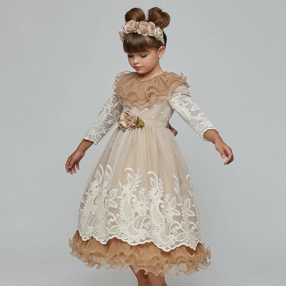 Graci-Кремово-бежевое платье из тюля | Childrensalon Outlet