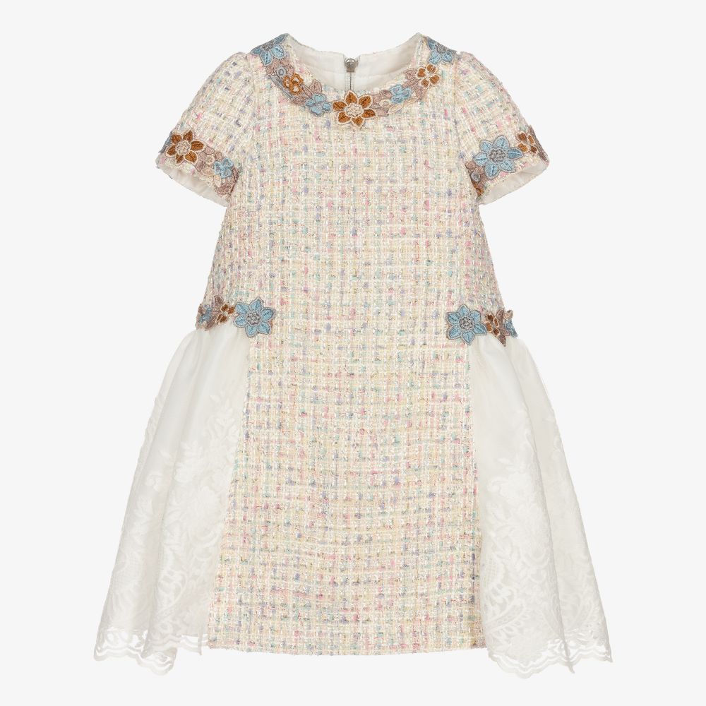 Graci - Robe beige en tweed/dentelle  | Childrensalon