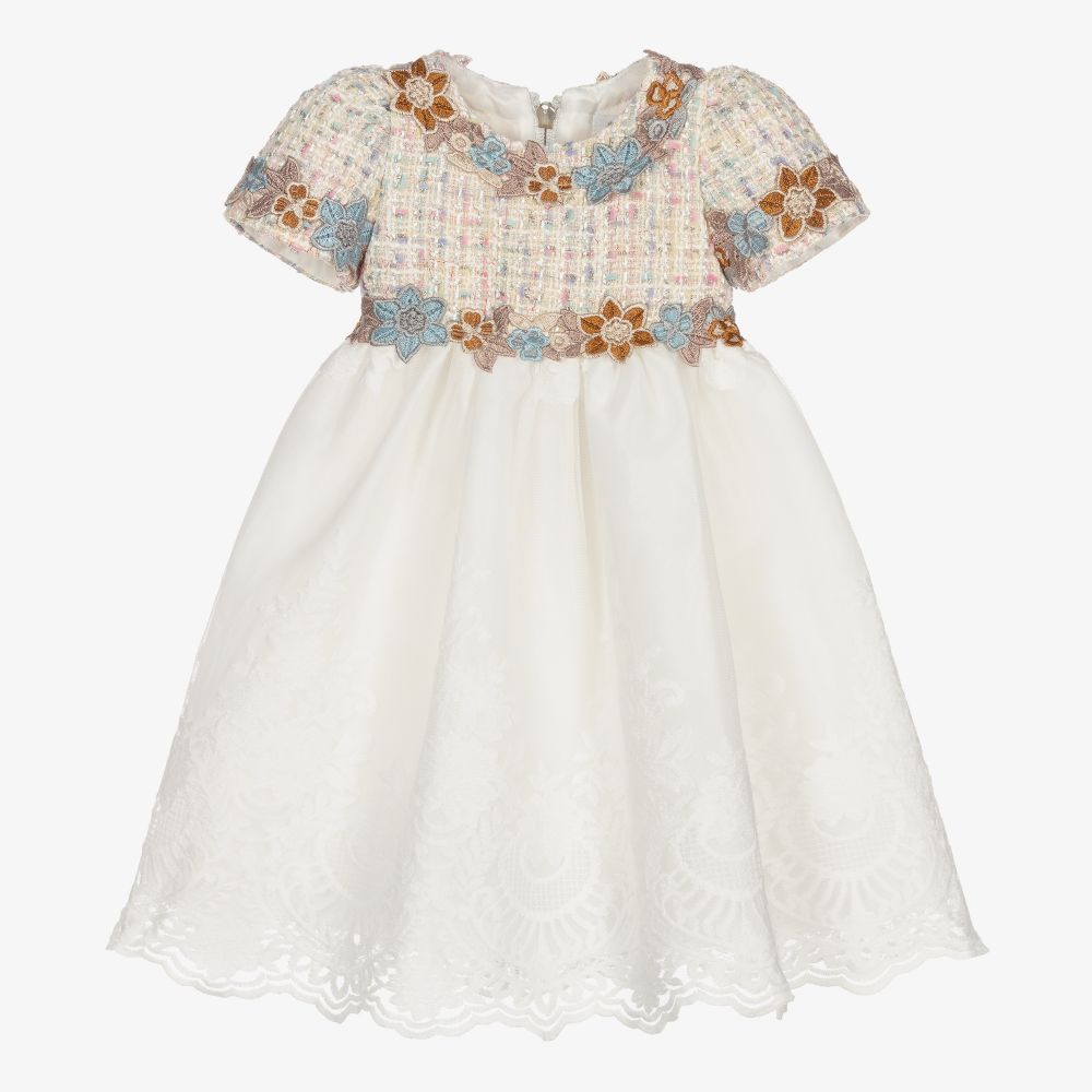 Graci - Beige Tweed & Lace Dress  | Childrensalon