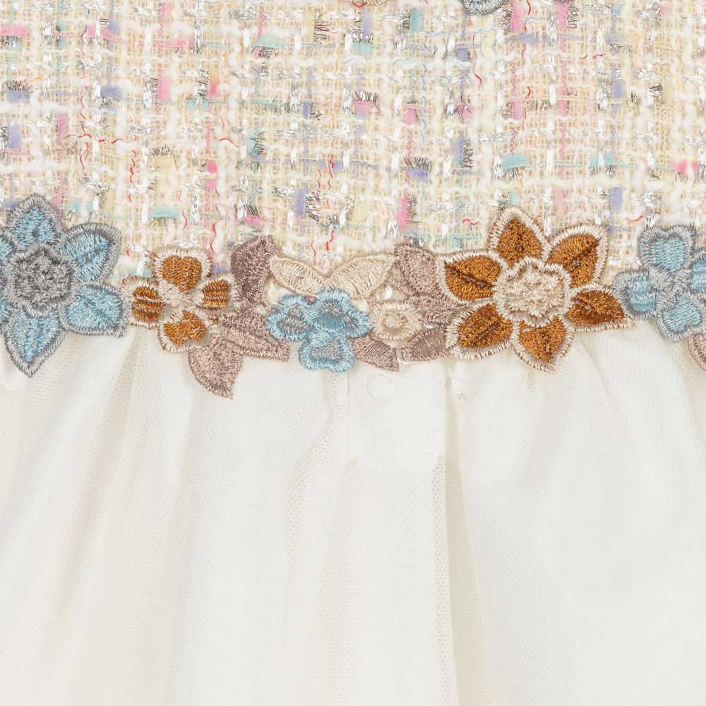 Graci-Бежевое платье из твида и кружева | Childrensalon Outlet