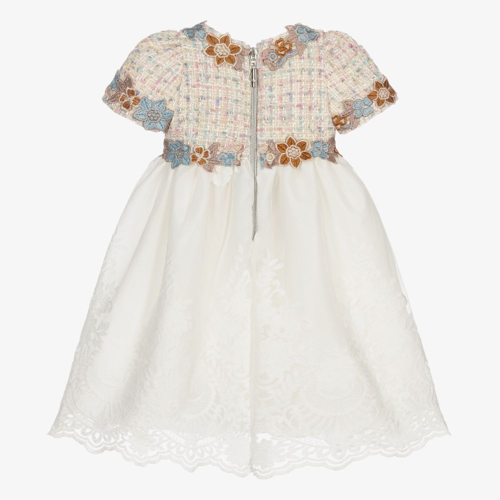 Graci-Бежевое платье из твида и кружева | Childrensalon Outlet