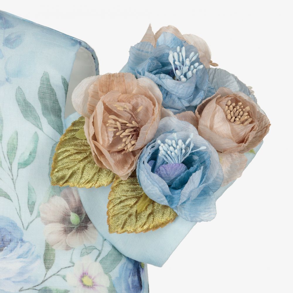 Graci-فستان قطن فوال لون أزرق بطبعة ورود | Childrensalon Outlet