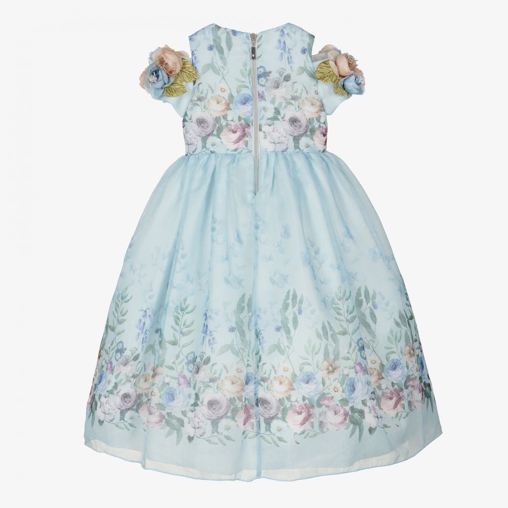 Graci-فستان قطن فوال لون أزرق بطبعة ورود | Childrensalon Outlet