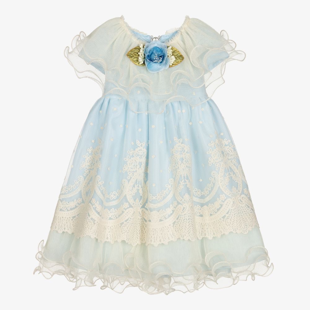 Graci - Голубое платье из тюля с кружевом для малышей | Childrensalon