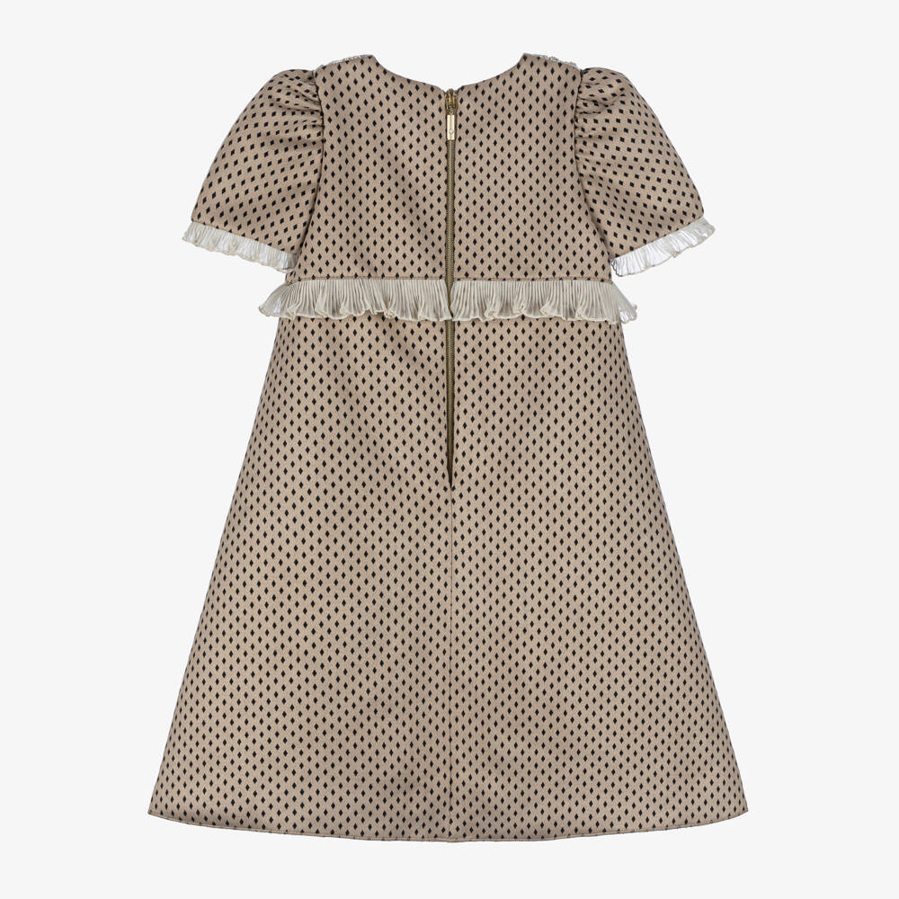 Graci-Girls Beige Collar Dress with Embroidery | Childrensalon Outlet