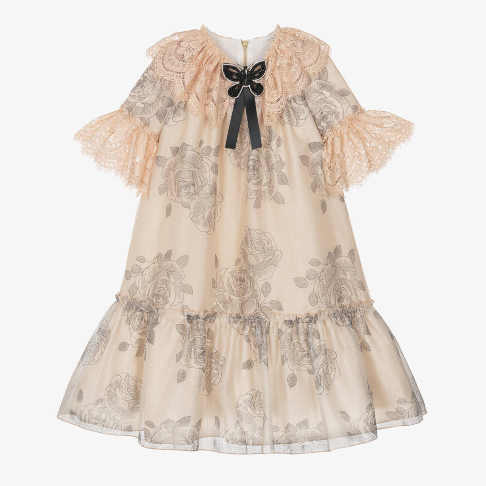 Graci-Бежевая цветочная платье для девочек | Childrensalon Outlet