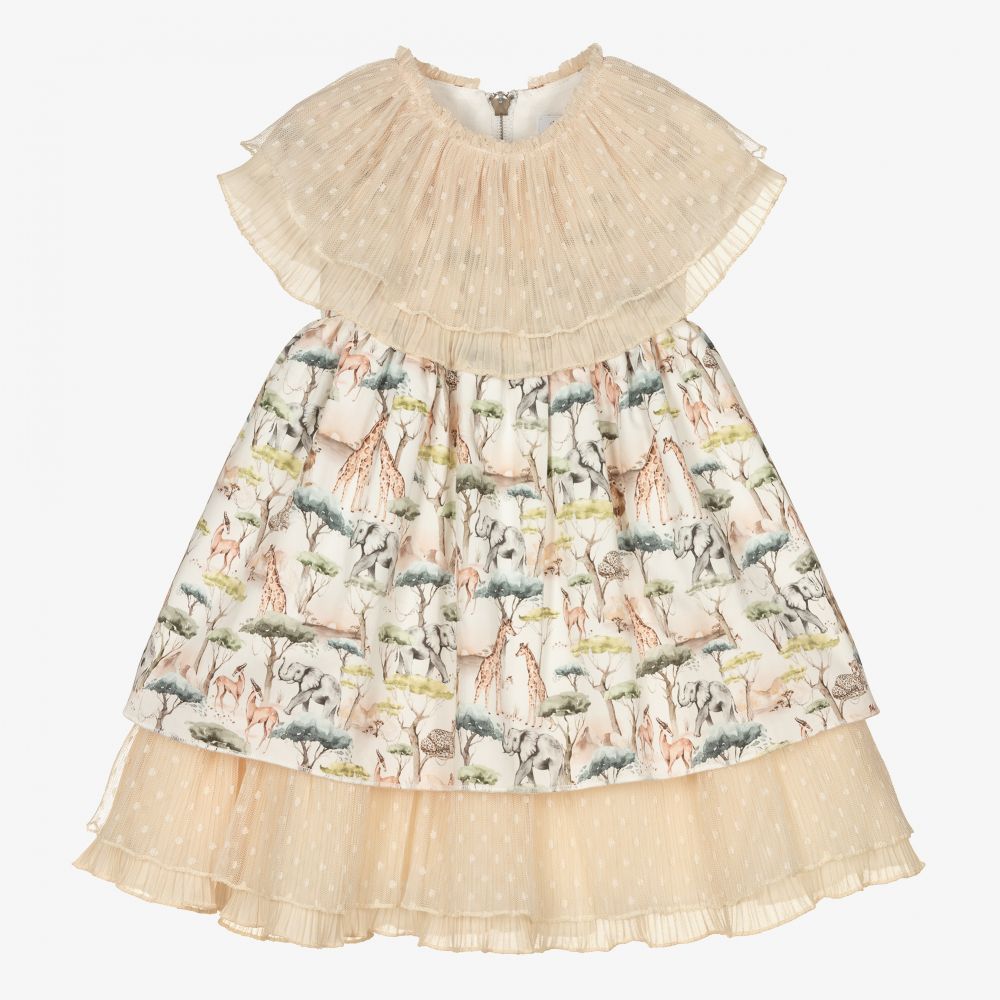 Graci-Бежевое платье с принтом Сафари для девочек | Childrensalon Outlet