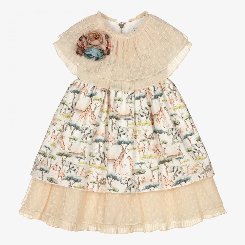 Graci - Beiges Kleid mit Safari-Print (M) | Childrensalon