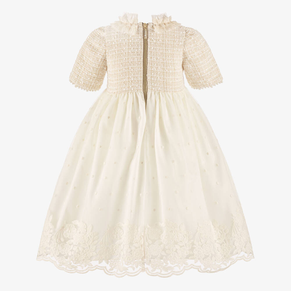 Graci-Кремовое твидовое платье с кружевом для девочек | Childrensalon Outlet