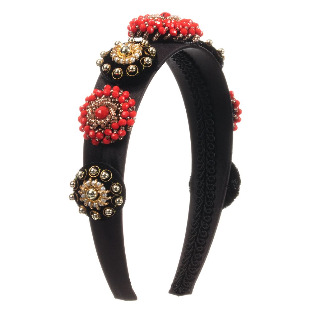 Graci - Girls Black Beaded Hairband | Childrensalon