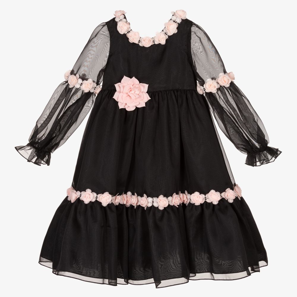 Graci - Schwarzes Chiffonkleid für Mädchen  | Childrensalon