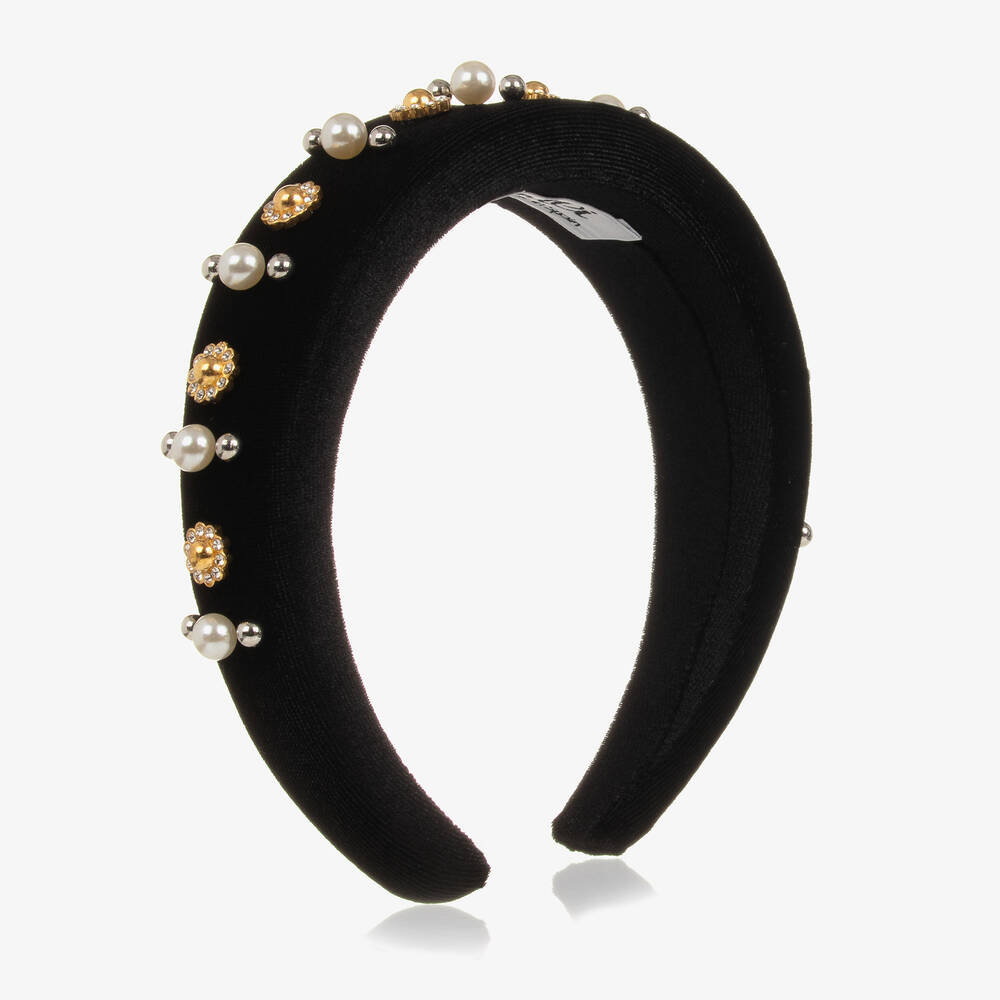 Graci - Girls Black Velour & Pearl Headband | Childrensalon