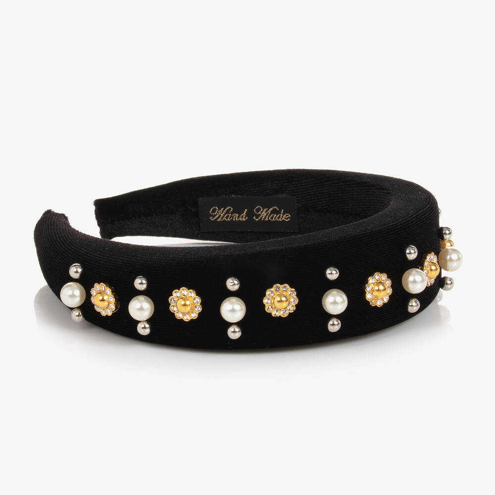 Graci-Черный бархатный ободок c жемчужинами | Childrensalon Outlet