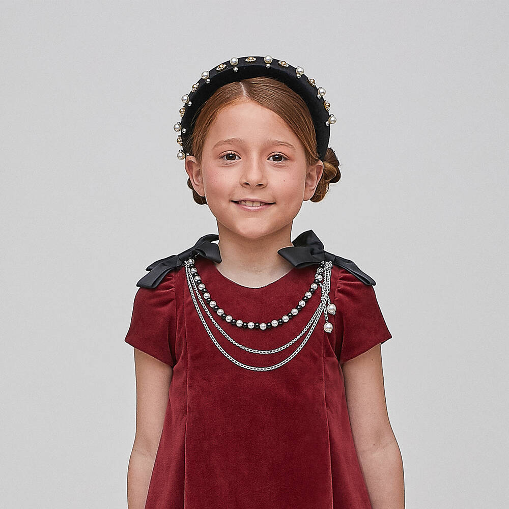 Graci-Черный бархатный ободок c жемчужинами | Childrensalon Outlet