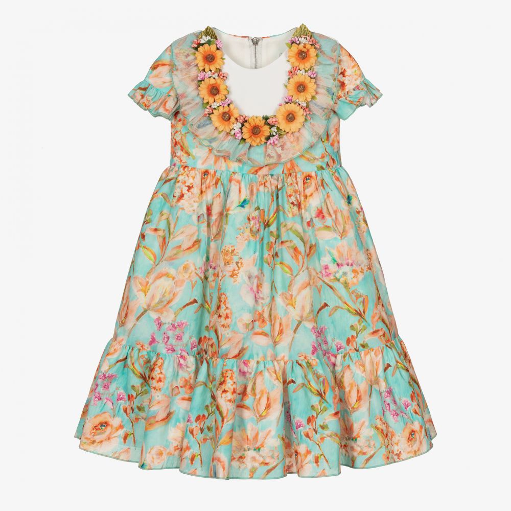 Graci-Girls Blue Floral Dress  | Childrensalon Outlet