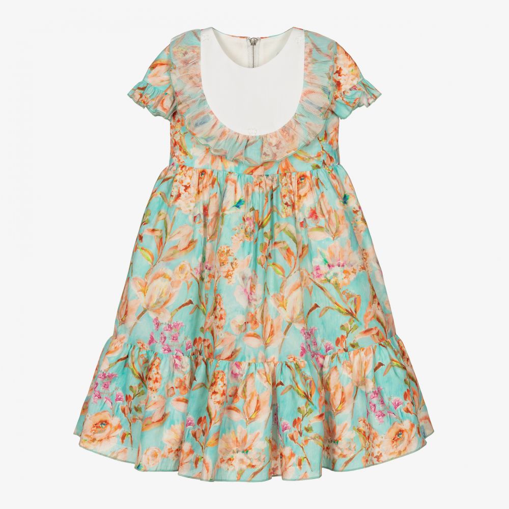 Graci-Голубое платье с цветами для девочек | Childrensalon Outlet