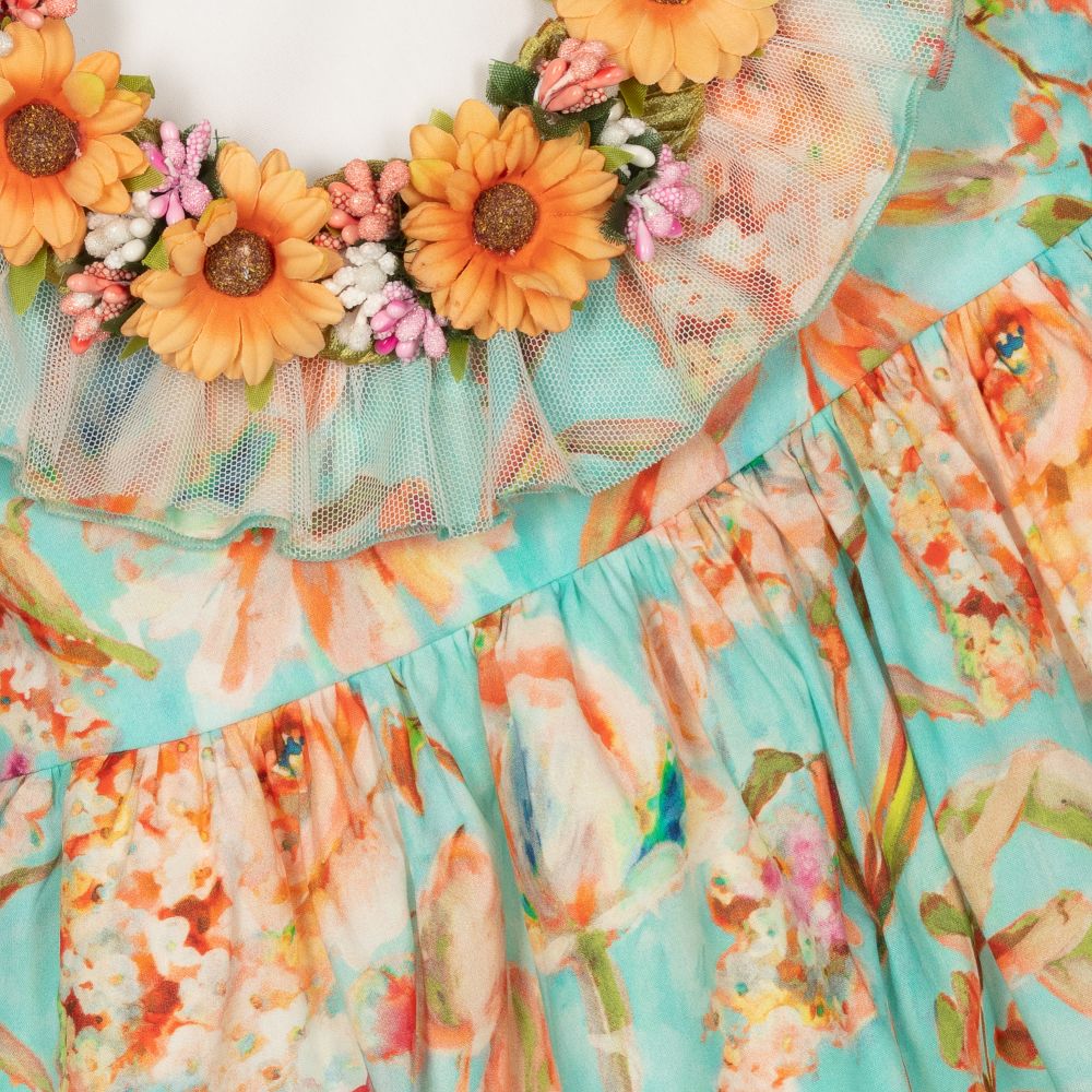 Graci-Голубое платье с цветами для девочек | Childrensalon Outlet