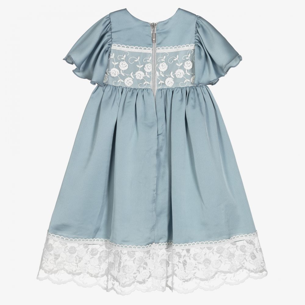 Graci-Голубое атласное платье с кружевом для девочек | Childrensalon Outlet