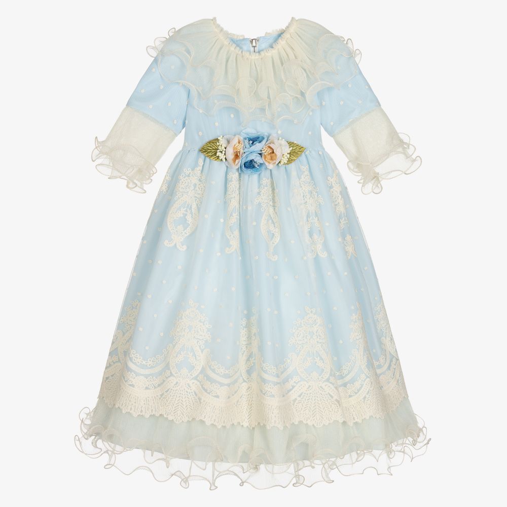 Graci - Голубое платье из тюля с кружевом для девочек | Childrensalon
