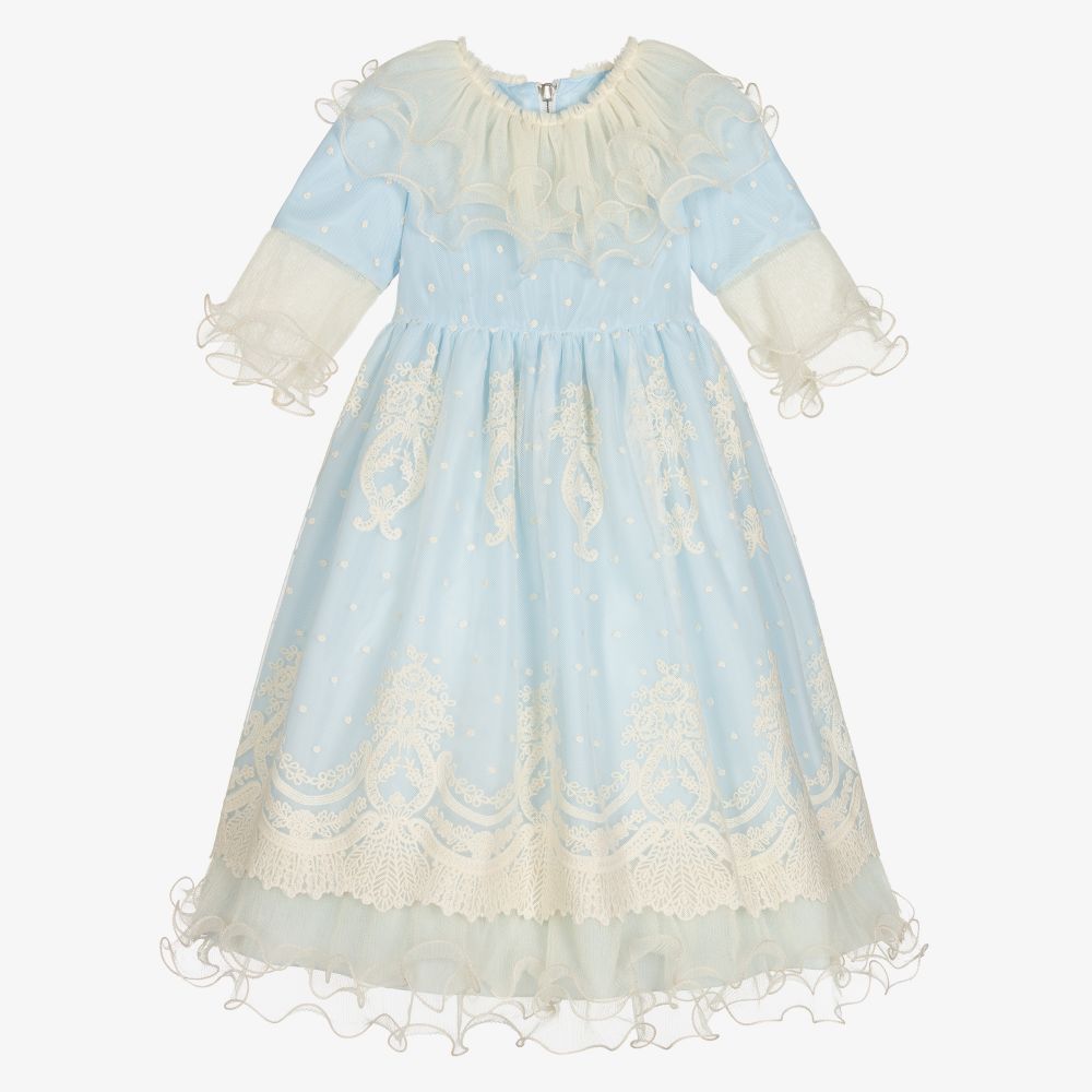 Graci-Голубое платье из тюля с кружевом для девочек | Childrensalon Outlet