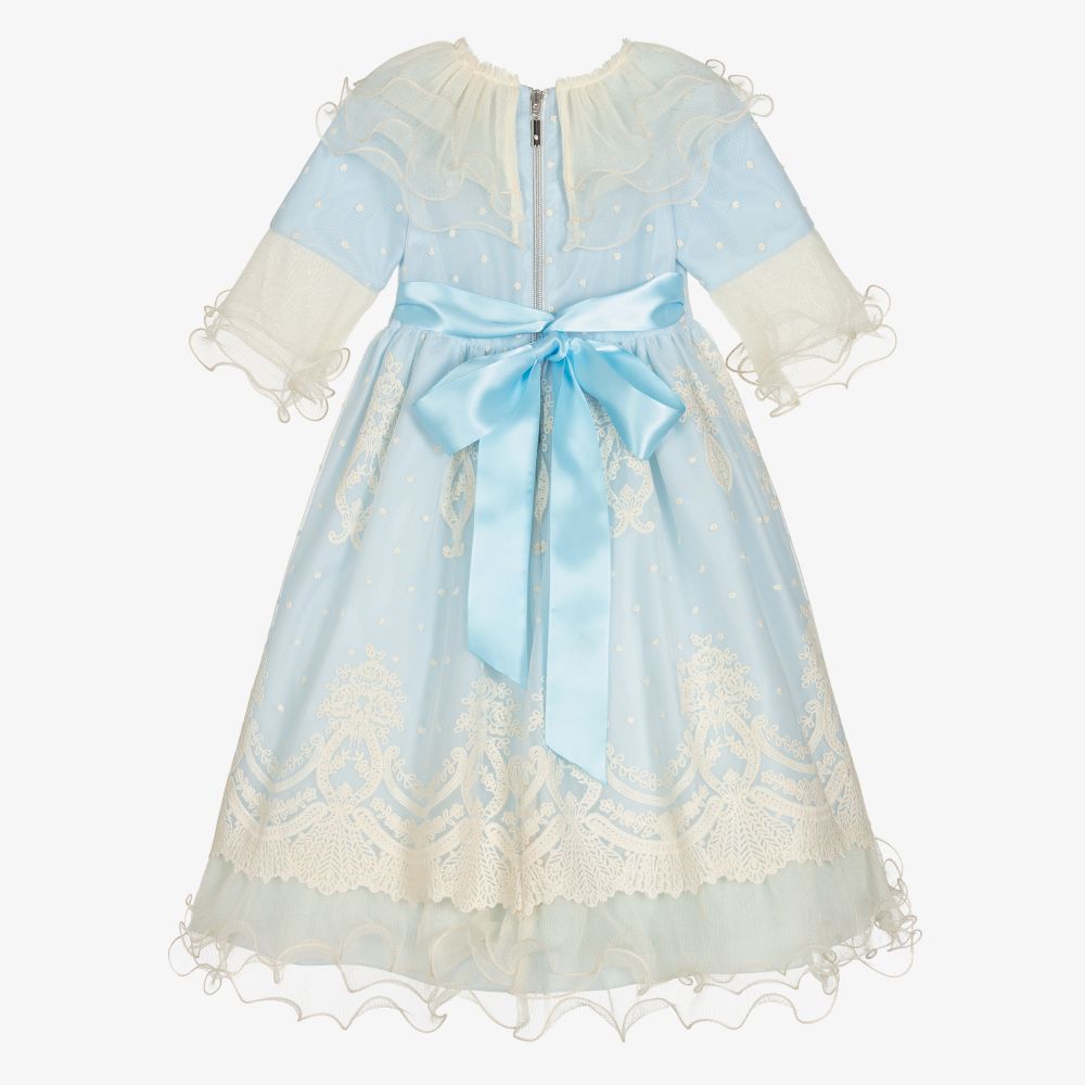 Graci-Голубое платье из тюля с кружевом для девочек | Childrensalon Outlet