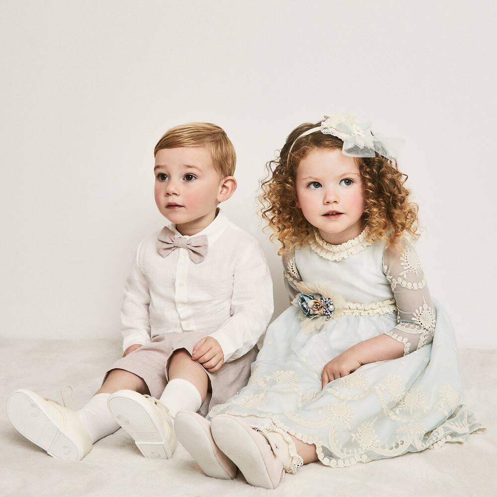 غراتسي-فستان أطفال بناتي قطن تول ودانتيل لون عاجي | Childrensalon Outlet