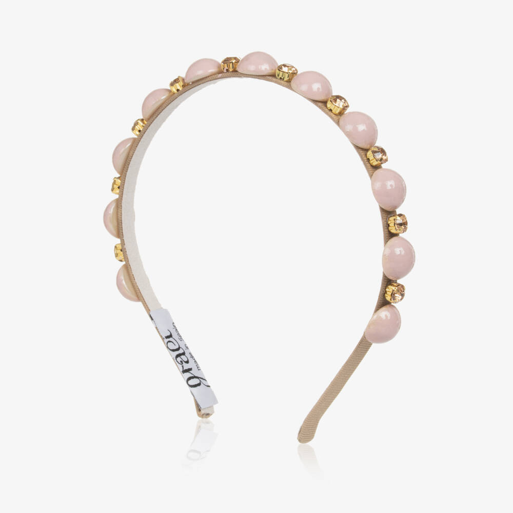 Graci-طوق شعر للبنات بلون وردي مزين بالخرز والأحجار الكريمة | Childrensalon Outlet