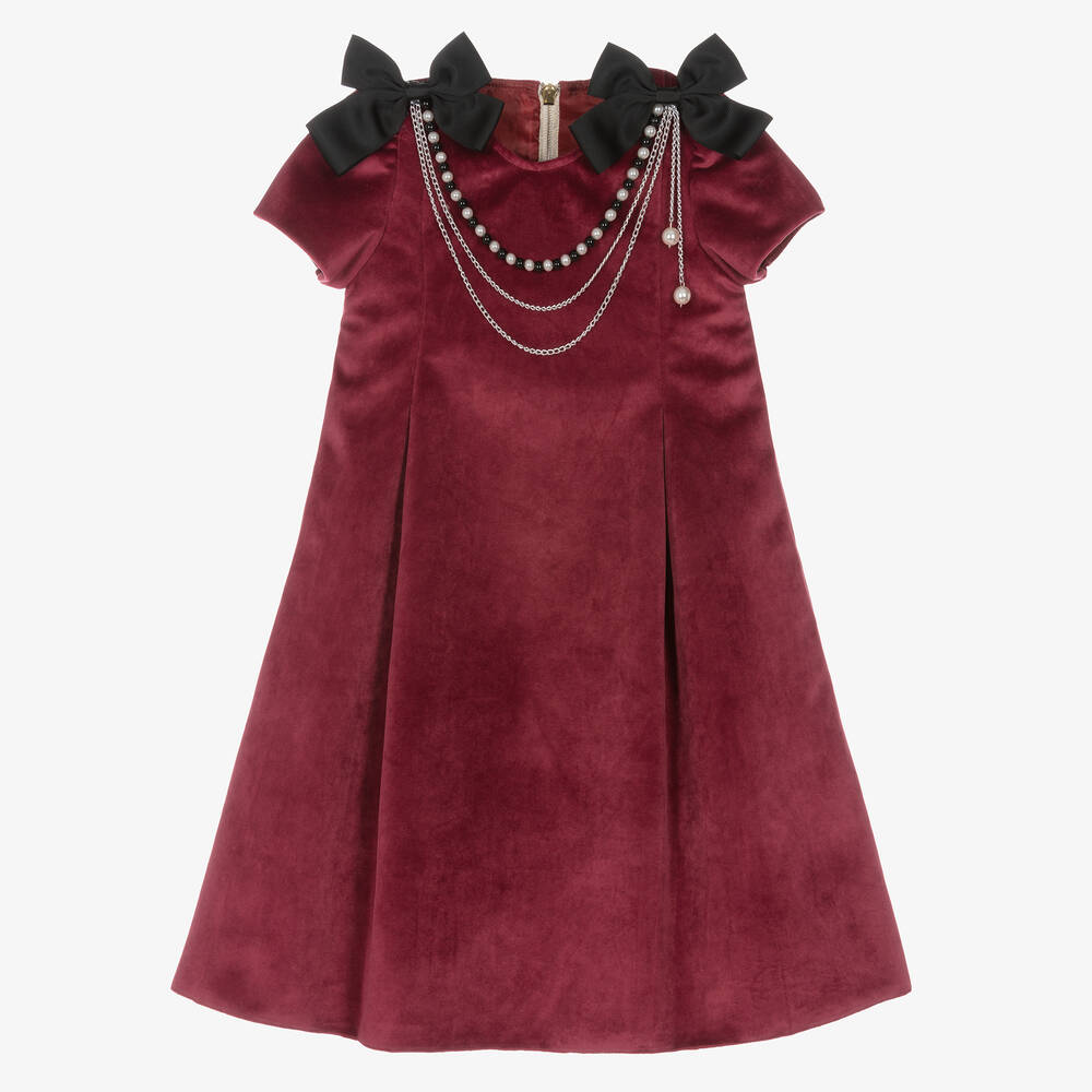Graci - Girls Burgundy Red Velvet Dress | Childrensalon