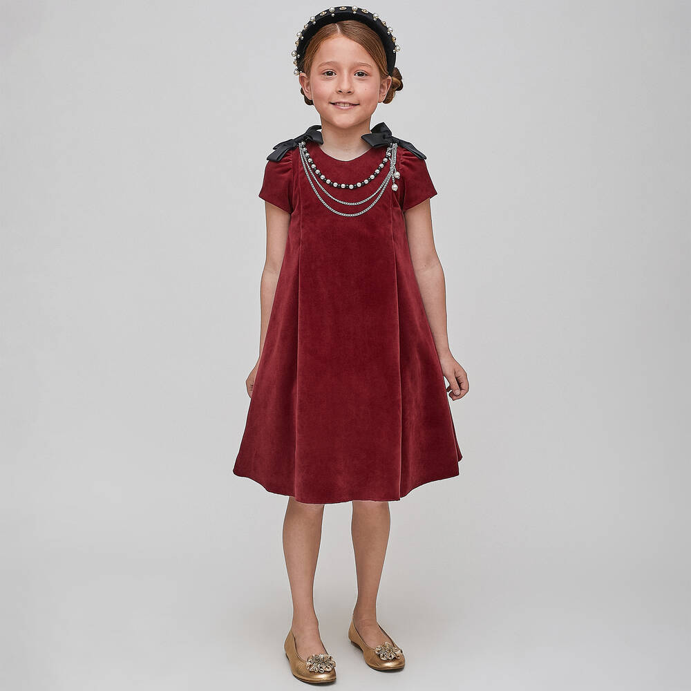 Graci-Girls Burgundy Red Velvet Dress | Childrensalon Outlet