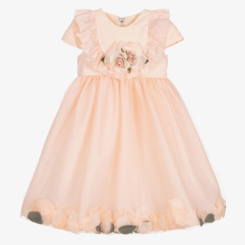 Graci - Girls Coral Pink Petal Hem Dress | Childrensalon