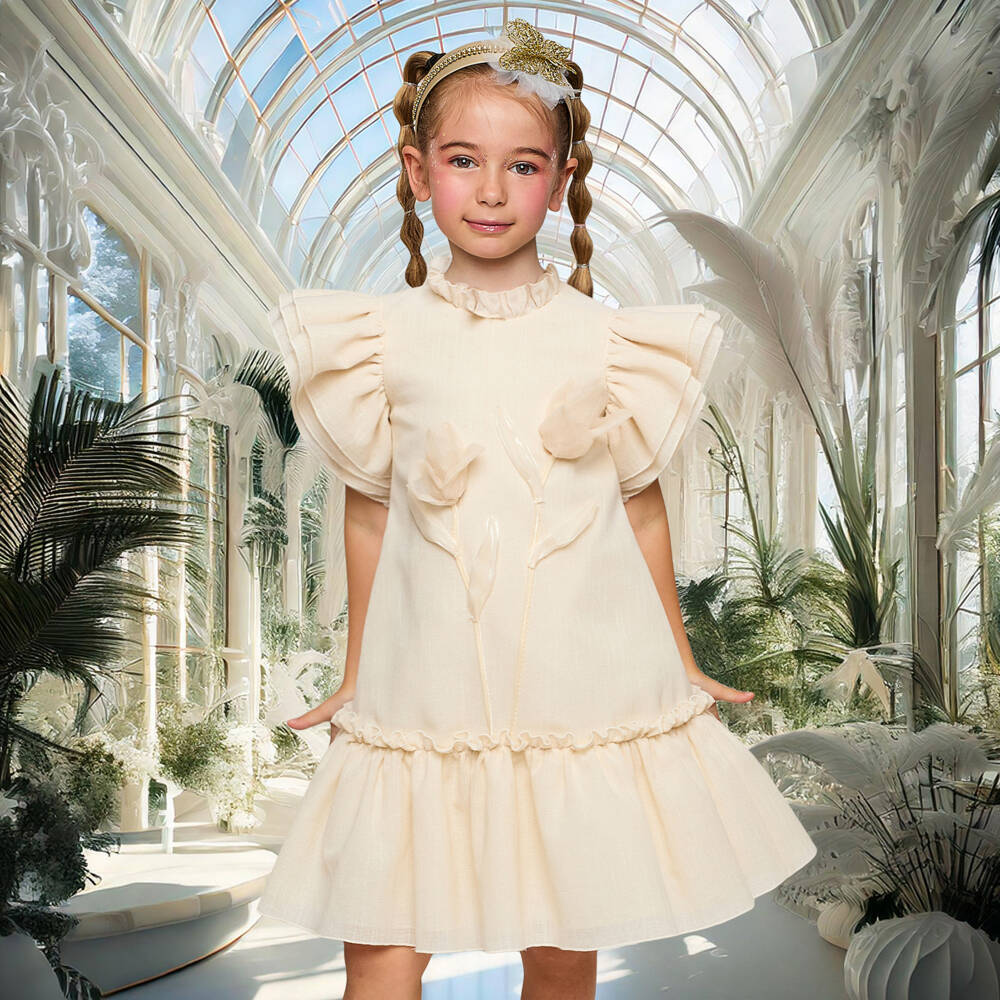 Graci-Girls Elegant Ivory Floral Gown | Childrensalon Outlet