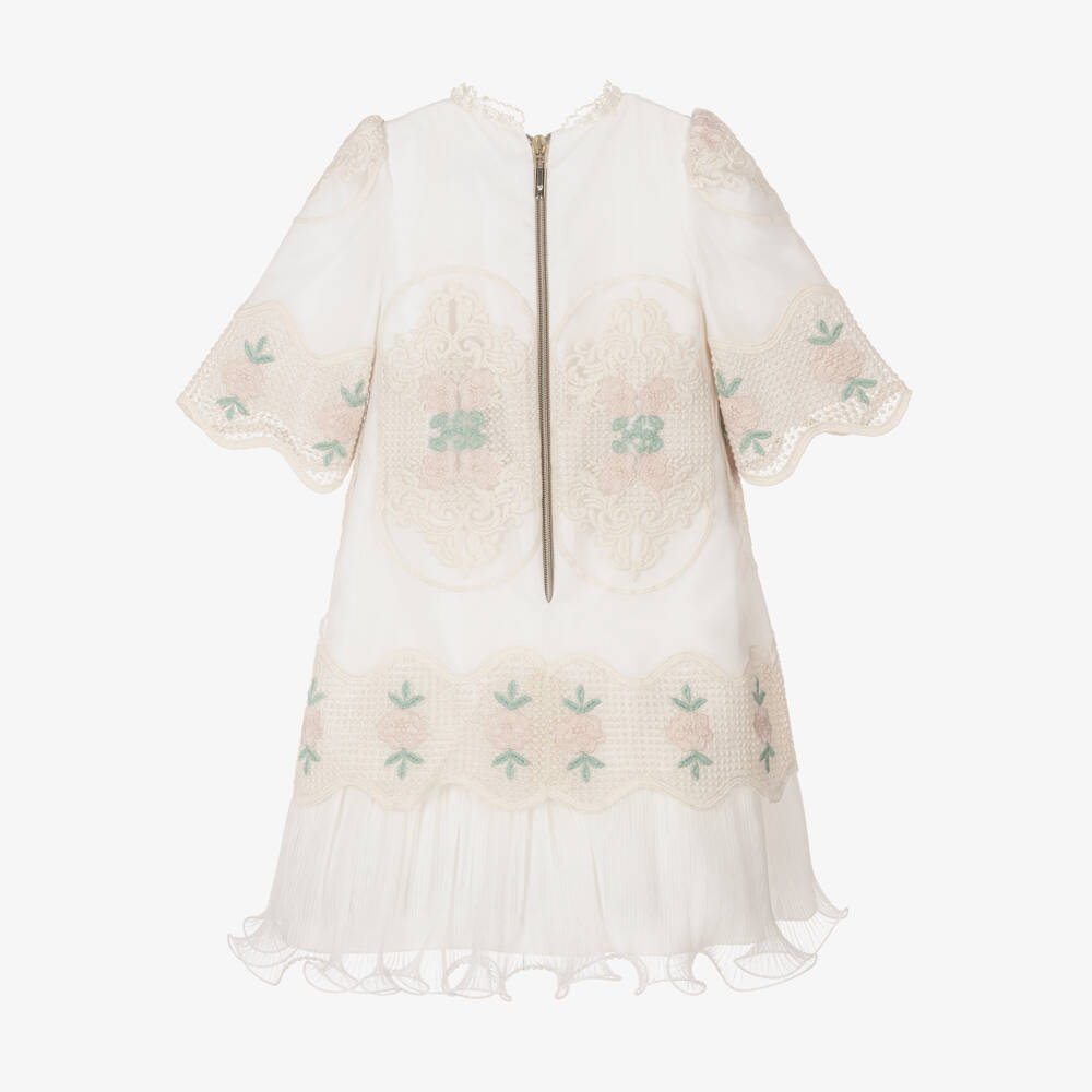 Graci-Элегантное кремовое платье из кружева и тюля для девочек | Childrensalon Outlet