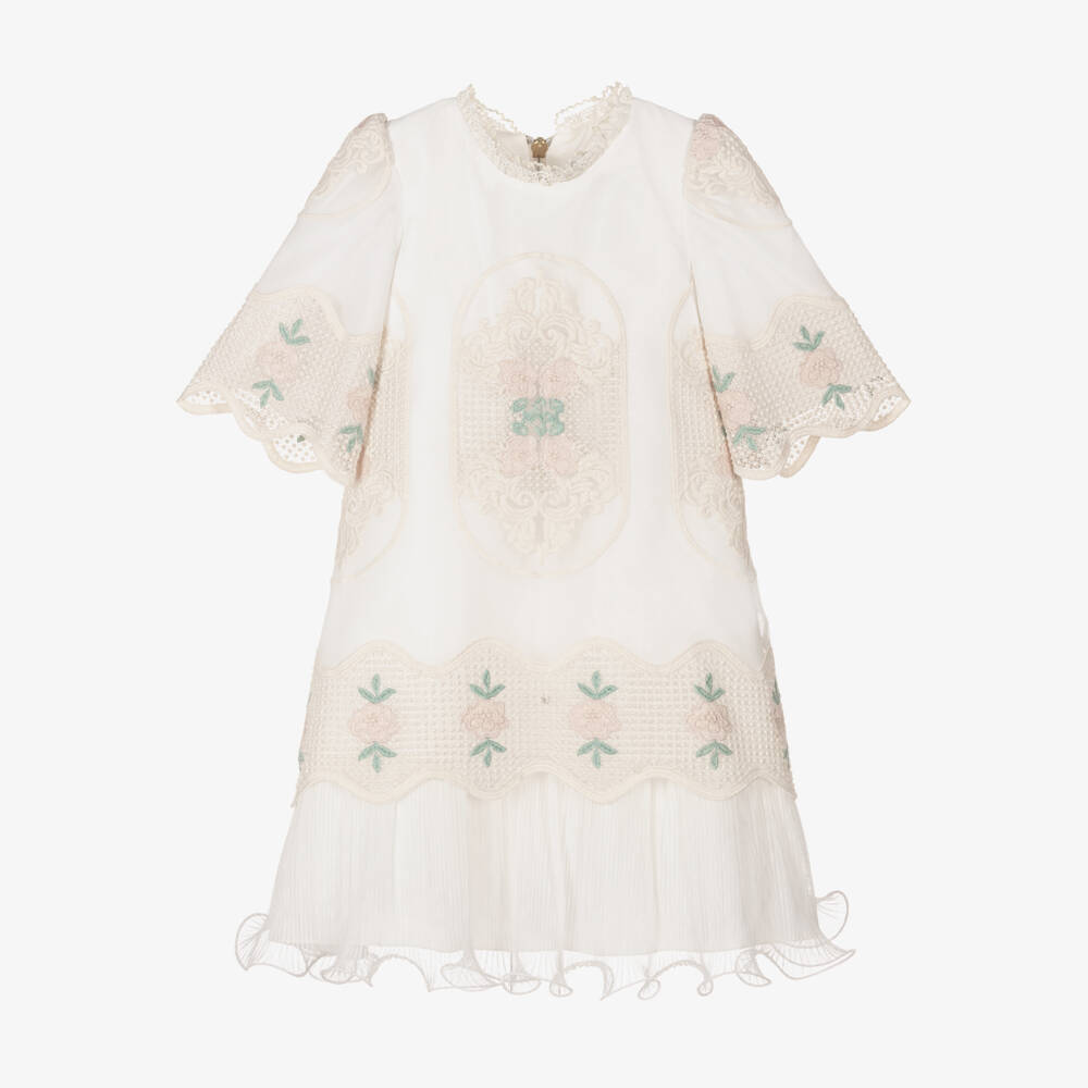 Graci-Элегантное кремовое платье из кружева и тюля для девочек | Childrensalon Outlet