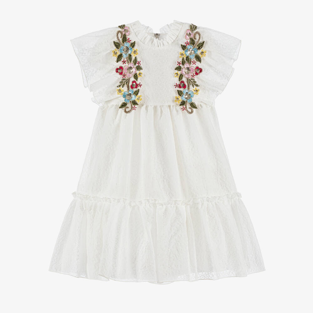 Graci-Girls Elegant White Floral Frock | Childrensalon Outlet