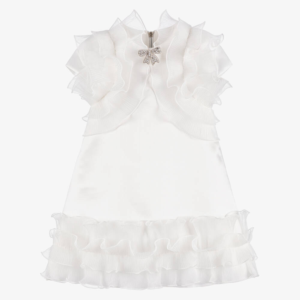 Graci-Элегантное белое платье из органзы с рюшами для девочек | Childrensalon Outlet