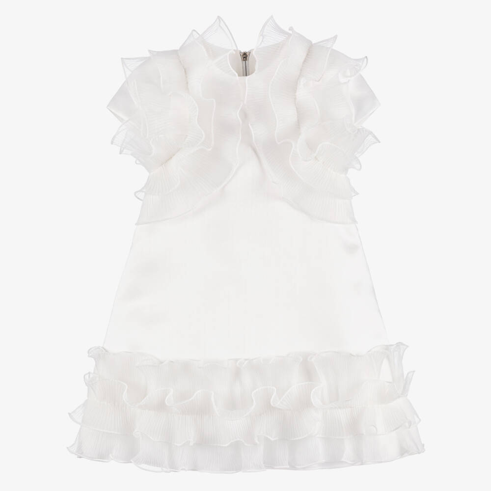 Graci-Girls Elegant White Organza Ruffle Dress | Childrensalon Outlet