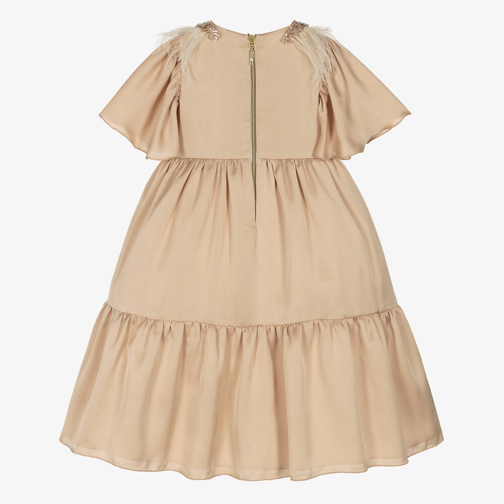 Graci-Розовое атласное платье с перьями | Childrensalon Outlet