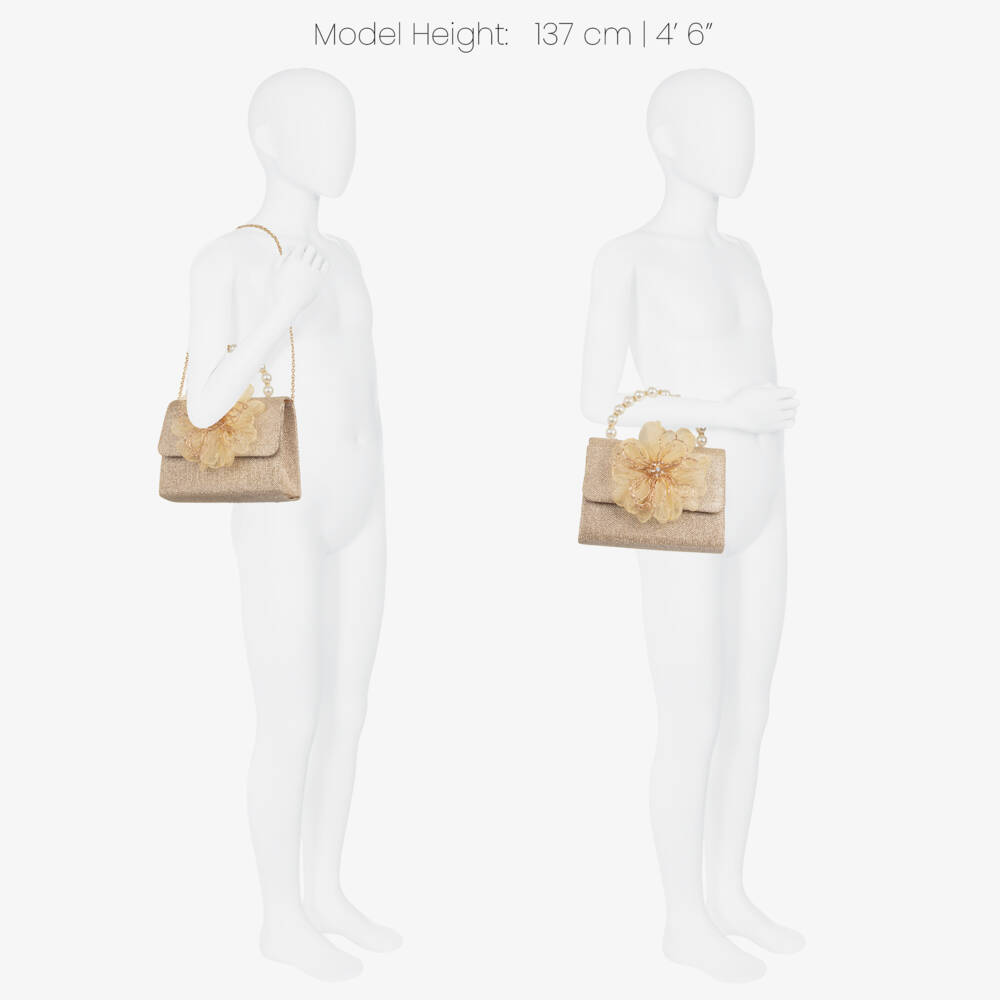 Graci-Girls Gold Glitter Bag with Tulle Flower (20cm) | Childrensalon Outlet