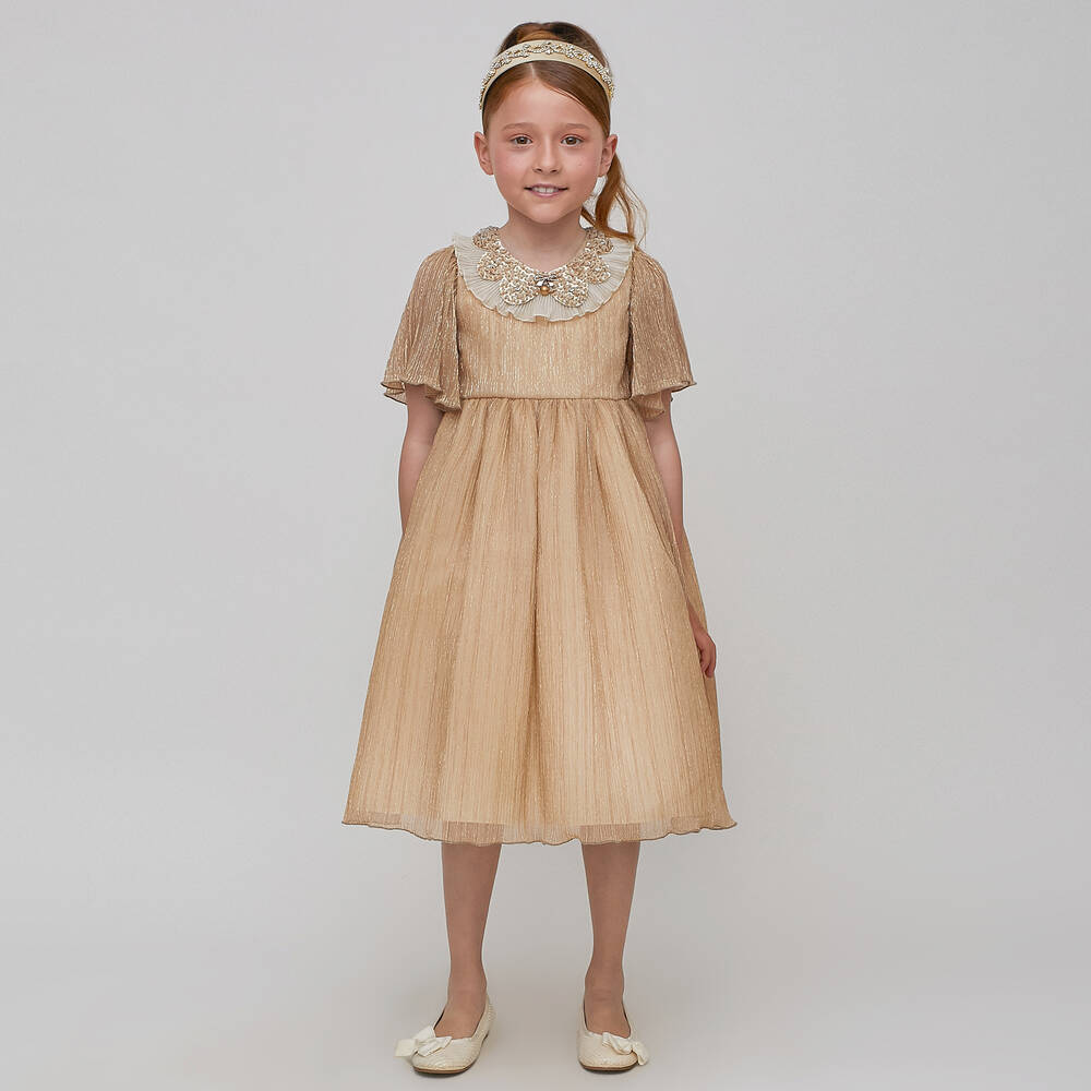 Graci-Girls Gold Shimmer Dress | Childrensalon Outlet