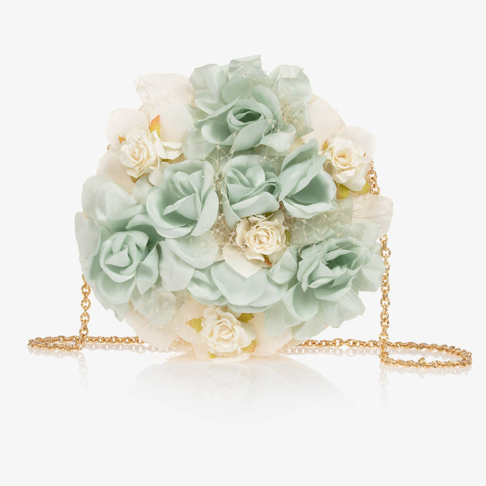 Graci - Girls Green Floral Bag (16cm) | Childrensalon