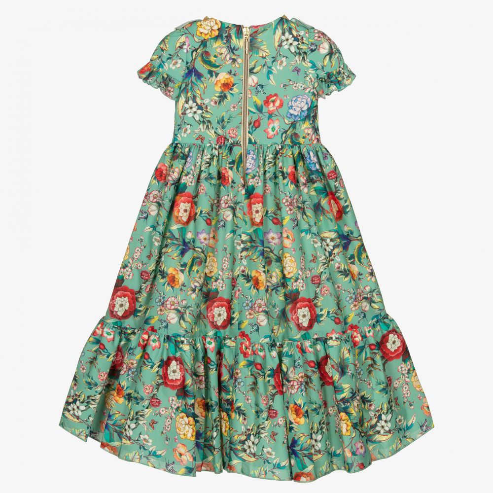 Graci-Girls Green Floral Dress  | Childrensalon Outlet