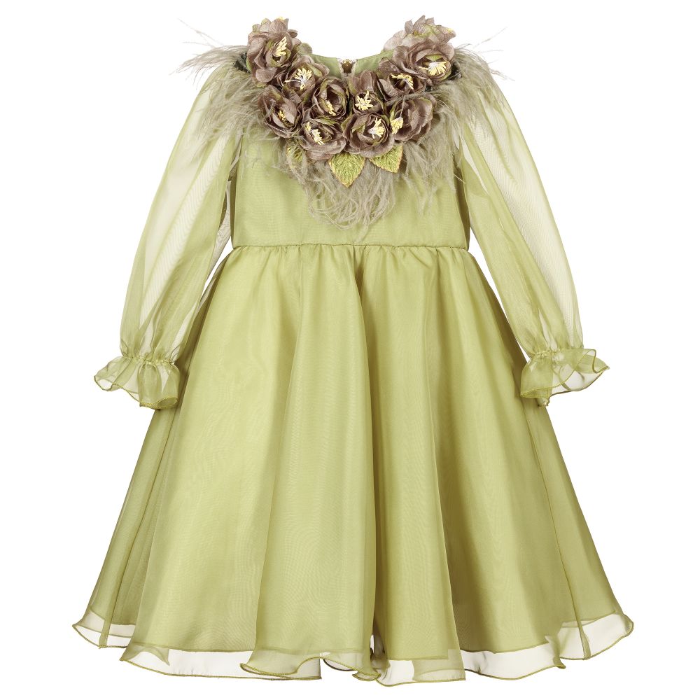 Graci - Robe verte en organza Fille  | Childrensalon